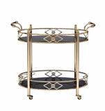 Gold and Black Metal And Glass Oval Rolling Bar Cart - Homeroots - Flyclothing LLC