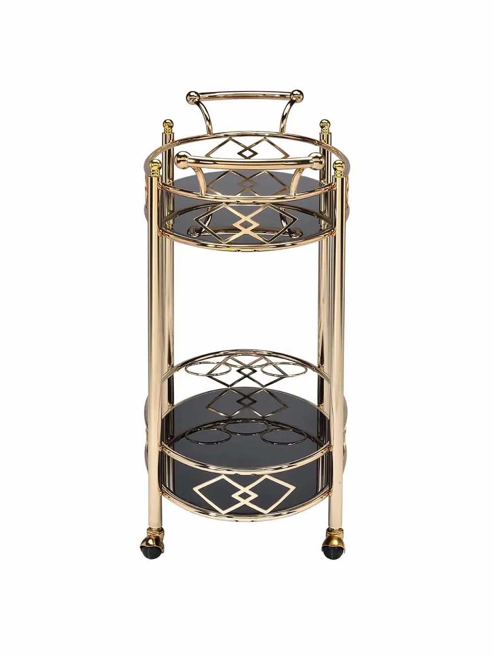 Gold and Black Metal And Glass Oval Rolling Bar Cart - Homeroots - Flyclothing LLC