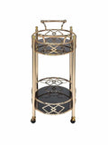 Gold and Black Metal And Glass Oval Rolling Bar Cart - Homeroots - Flyclothing LLC
