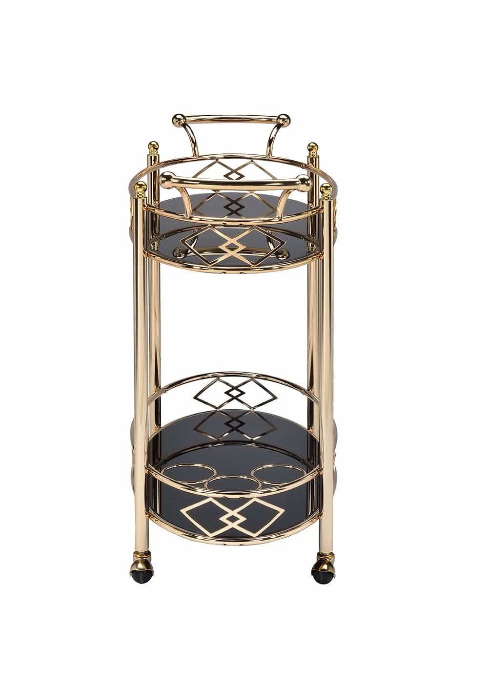 Gold and Black Metal And Glass Oval Rolling Bar Cart - Homeroots - Flyclothing LLC