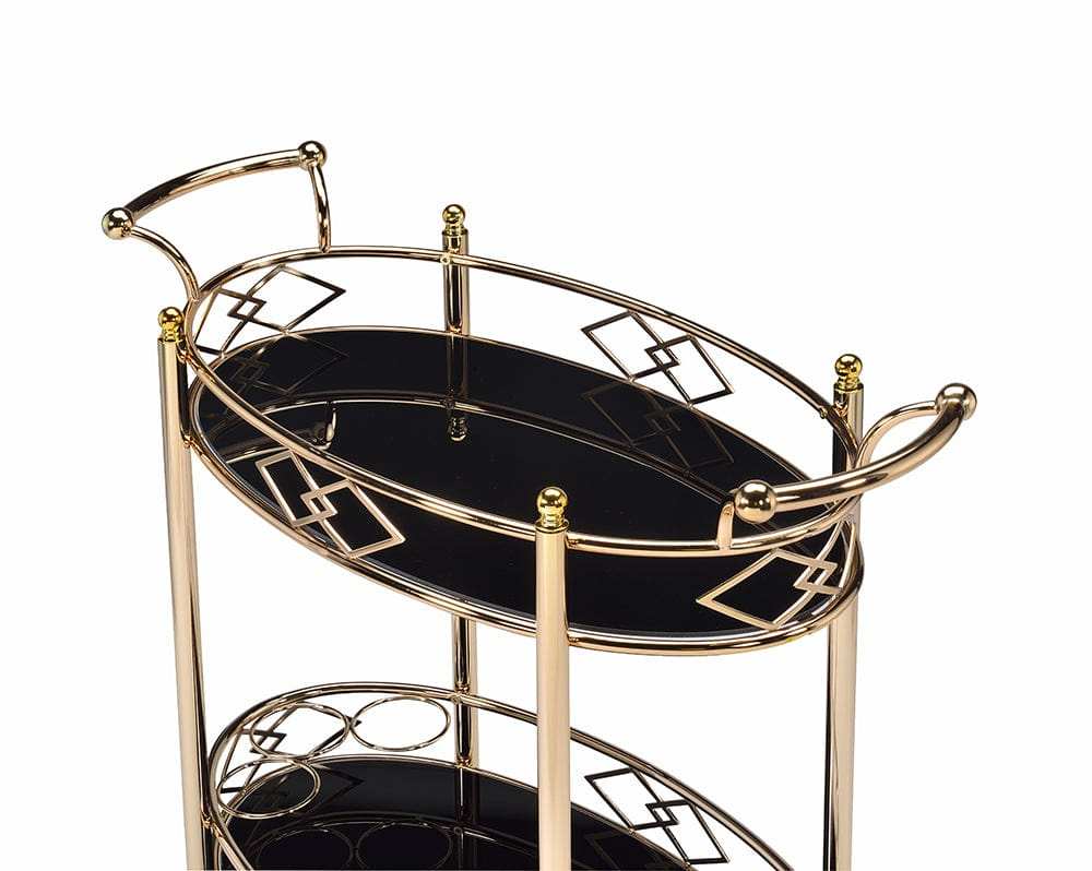 Gold and Black Metal And Glass Oval Rolling Bar Cart - Homeroots - Flyclothing LLC