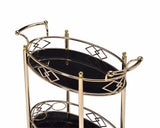 Gold and Black Metal And Glass Oval Rolling Bar Cart - Homeroots - Flyclothing LLC