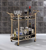 Gold and Black Metal And Glass Oval Rolling Bar Cart - Homeroots - Flyclothing LLC