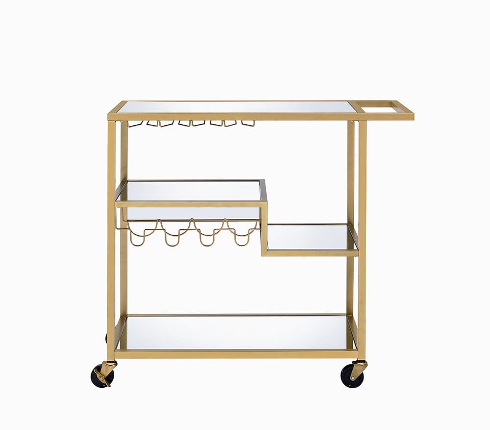 40" X 16" X 37" Gold And Clear Glass Serving Cart - Homeroots - Flyclothing LLC