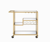40" X 16" X 37" Gold And Clear Glass Serving Cart - Homeroots - Flyclothing LLC