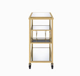 40" X 16" X 37" Gold And Clear Glass Serving Cart - Homeroots - Flyclothing LLC