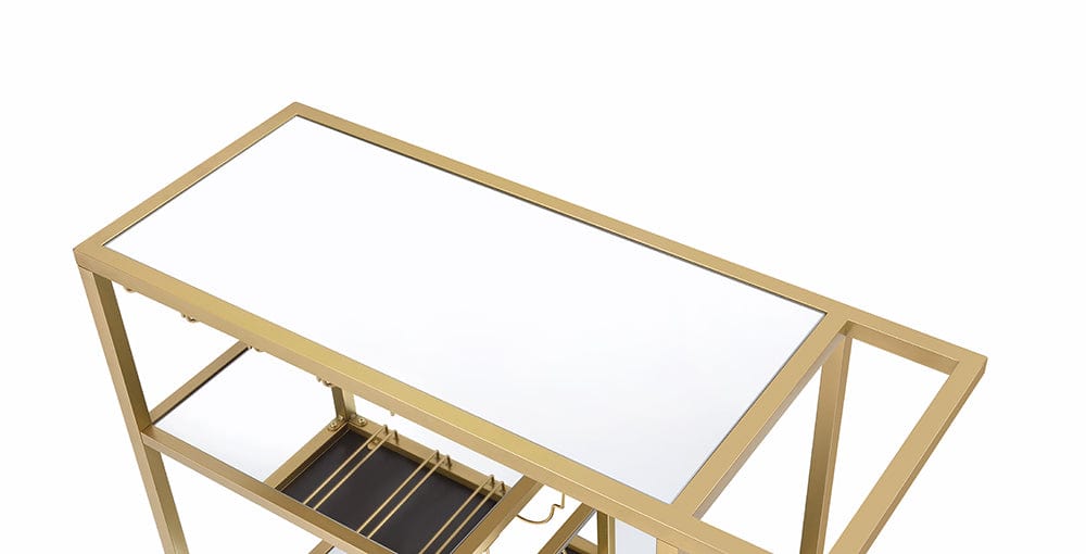 40" X 16" X 37" Gold And Clear Glass Serving Cart - Homeroots - Flyclothing LLC