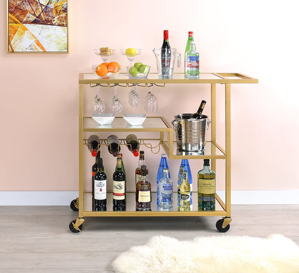 40" X 16" X 37" Gold And Clear Glass Serving Cart - Homeroots - Flyclothing LLC
