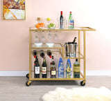 40" X 16" X 37" Gold And Clear Glass Serving Cart - Homeroots - Flyclothing LLC