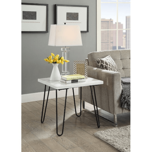 21" White Faux Marble End Table - Homeroots - Flyclothing LLC