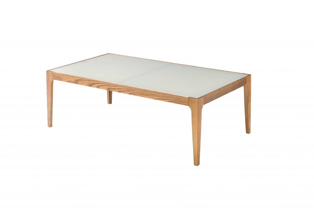 43" Off White And Natural Frosted Glass And Solid Wood Coffee Table - Homeroots - Flyclothing LLC