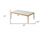 43" Off White And Natural Frosted Glass And Solid Wood Coffee Table - Homeroots - Flyclothing LLC