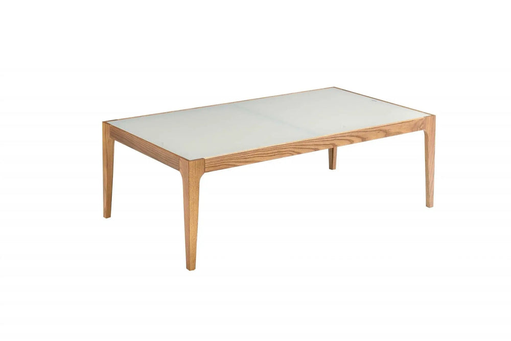 43" Off White And Natural Frosted Glass And Solid Wood Coffee Table - Homeroots - Flyclothing LLC