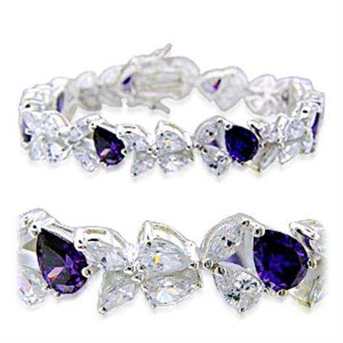 31924 - High-Polished 925 Sterling Silver Bracelet with AAA Grade CZ in Amethyst - Alamode - Flyclothing LLC