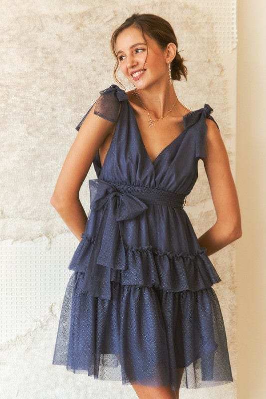 ADORA Tie Shoulder Polka Dot Mesh Dress - Trendsi - Flyclothing LLC