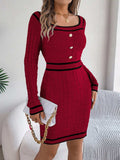 Contrast Trim Long Sleeve Sweater Dress - Trendsi - Flyclothing LLC