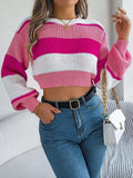 Color Block Round Neck Cropped Sweater - Trendsi - Flyclothing LLC