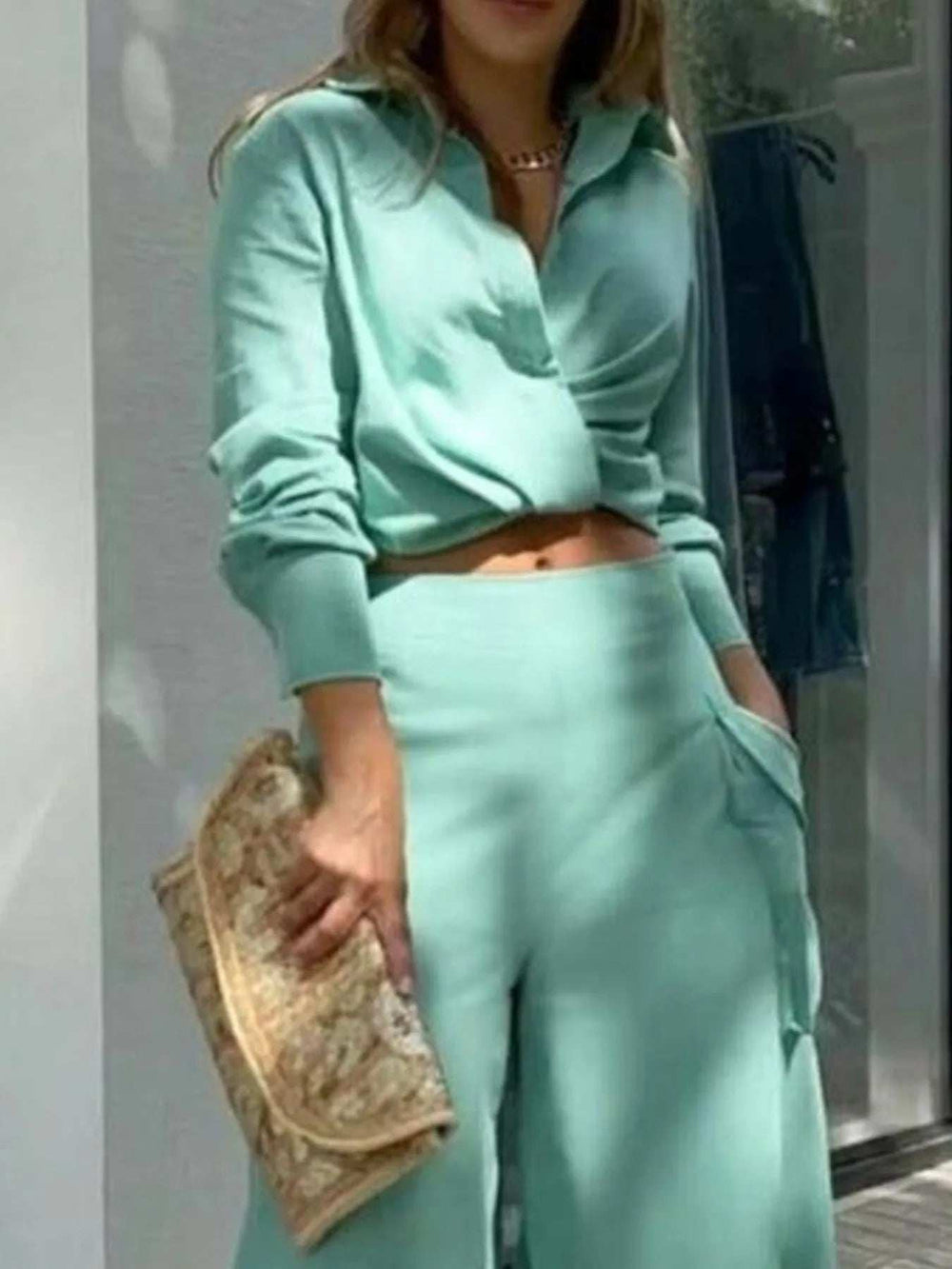 Full Size Long Sleeve Top and Pants Set Plus Size - Trendsi - Flyclothing LLC