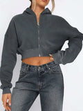 Zip Up Long Sleeve Hooded Cropped Jacket - Trendsi - Flyclothing LLC