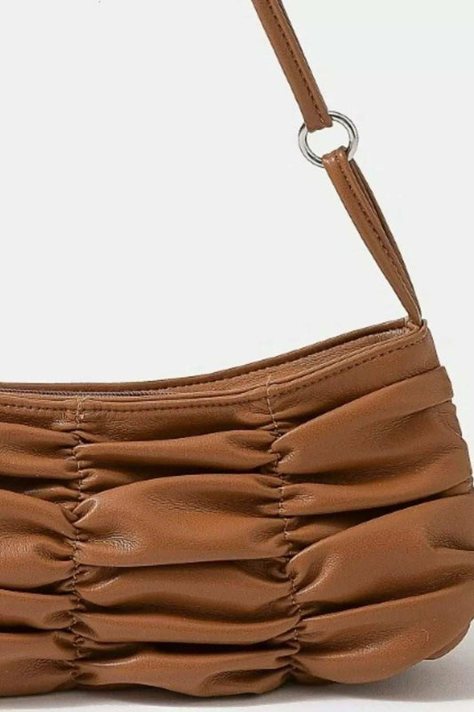 Fame Segmented Pleated Faux Leather Hand Bag - Trendsi - Flyclothing LLC