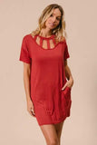 BiBi Front Cutout Mini Tee Dress with Pockets - Trendsi - Flyclothing LLC
