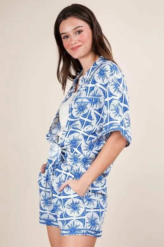 VERY J Full Size Tropical Printed Shirt Top and Shorts Set Plus Size - Trendsi - Flyclothing LLC