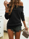 Off-Shoulder Long Sleeve Sweater - Trendsi - Flyclothing LLC