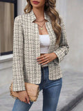 Plaid Open Front Long Sleeve Jacket - Trendsi - Flyclothing LLC