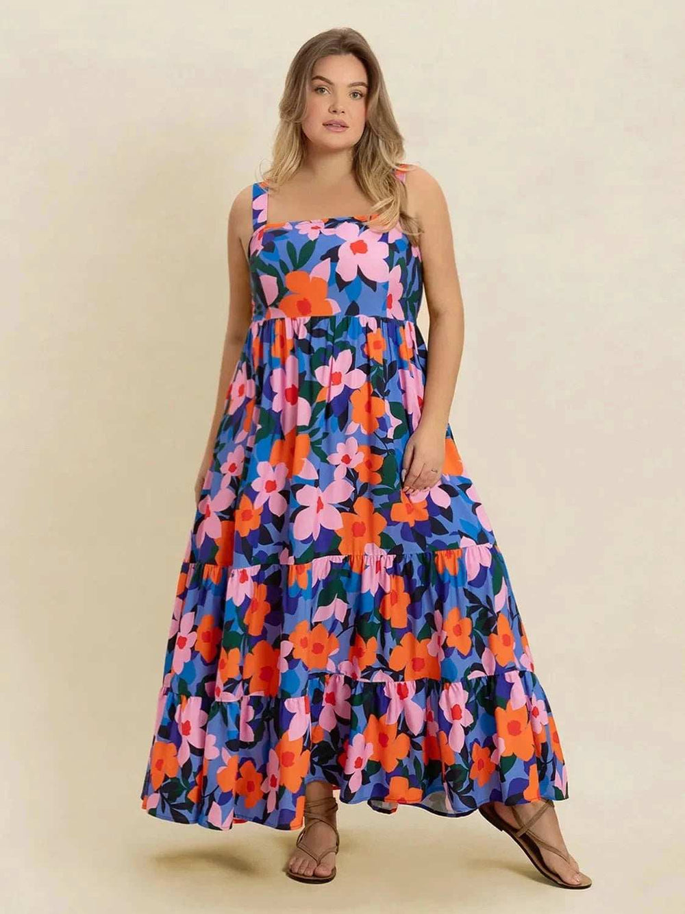 Plus Size Printed Square Neck Cami Dress - Trendsi - Flyclothing LLC