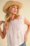 Aemi+Co Ruched Striped Round Neck Sleeveless Top - Trendsi - Flyclothing LLC