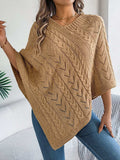 Cable-Knit Openwork Three-Quarter Sleeve Sweater - Trendsi - Flyclothing LLC