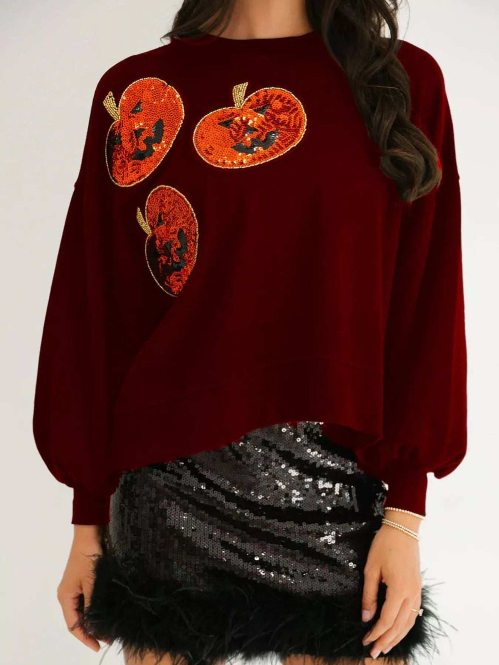Halloween Pumpkin Round Neck Sweatshirt - Trendsi - Flyclothing LLC