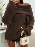 Off-Shoulder Extra-Long Sleeve Sweater - Trendsi - Flyclothing LLC