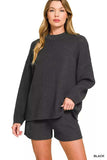 Zenana Round Neck Knit Top and Shorts Sweater Set - Trendsi - Flyclothing LLC