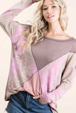 BiBi Thermal Waffle Color Block Top with Tie Dye - Trendsi - Flyclothing LLC
