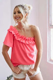 BiBi Ruffled Asymmetrical Crepe One Shoulder Top - Trendsi - Flyclothing LLC