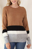 Color Block Round Neck Dropped Shoulder Sweater - Trendsi - Flyclothing LLC