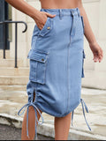 Drawstring Denim Skirt with Cargo Pockets - Trendsi - Flyclothing LLC