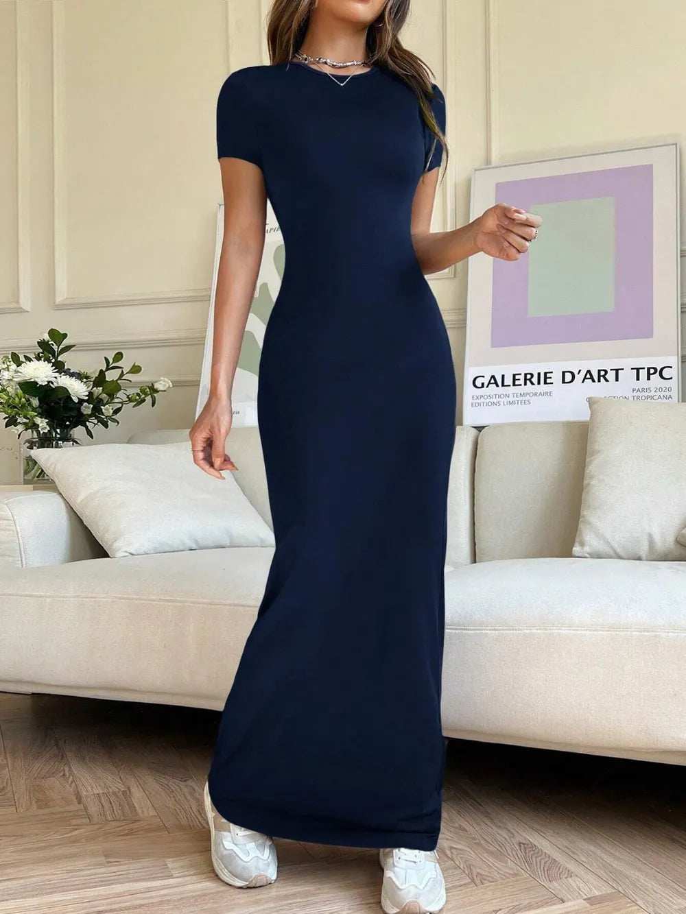 Short Sleeve Maxi Tee Dress - Trendsi - Flyclothing LLC