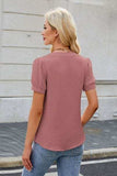 Bow Notched Short Sleeve Blouse - Trendsi - Flyclothing LLC