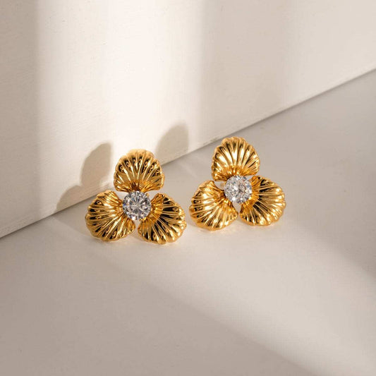 Stainless Steel Zircon Flower Shape Earrings - Trendsi - Flyclothing LLC