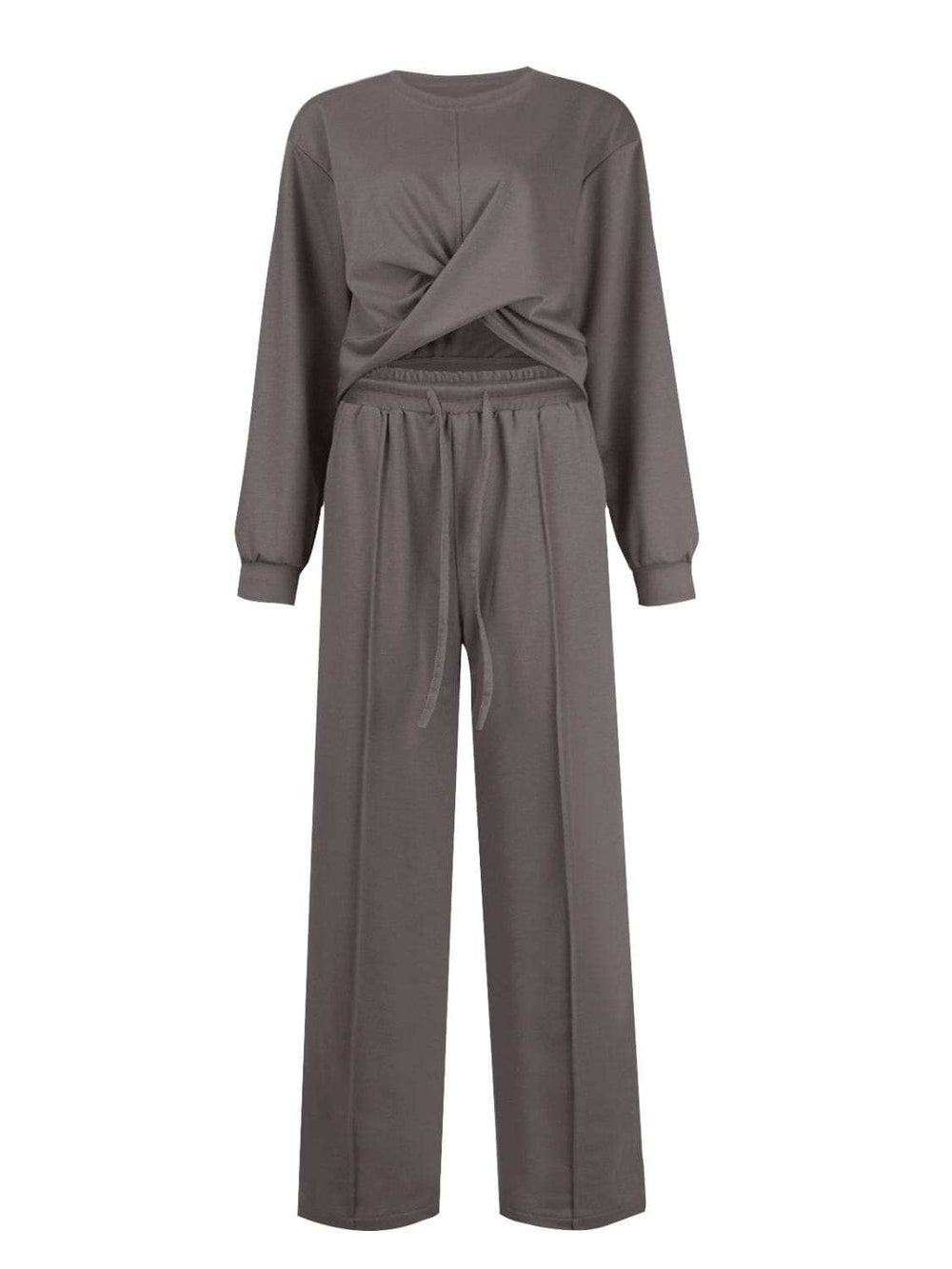 Crisscross Round Neck Top and Drawstring Pants Set - Trendsi - Flyclothing LLC