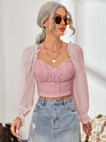 Mesh Sweetheart Neck Flounce Sleeve Top - Trendsi - Flyclothing LLC
