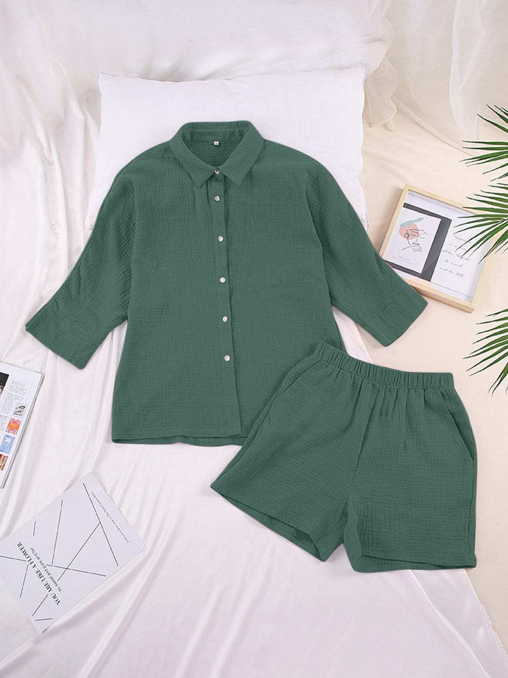 Texture Button Up Shirt and Shorts Set - Trendsi - Flyclothing LLC