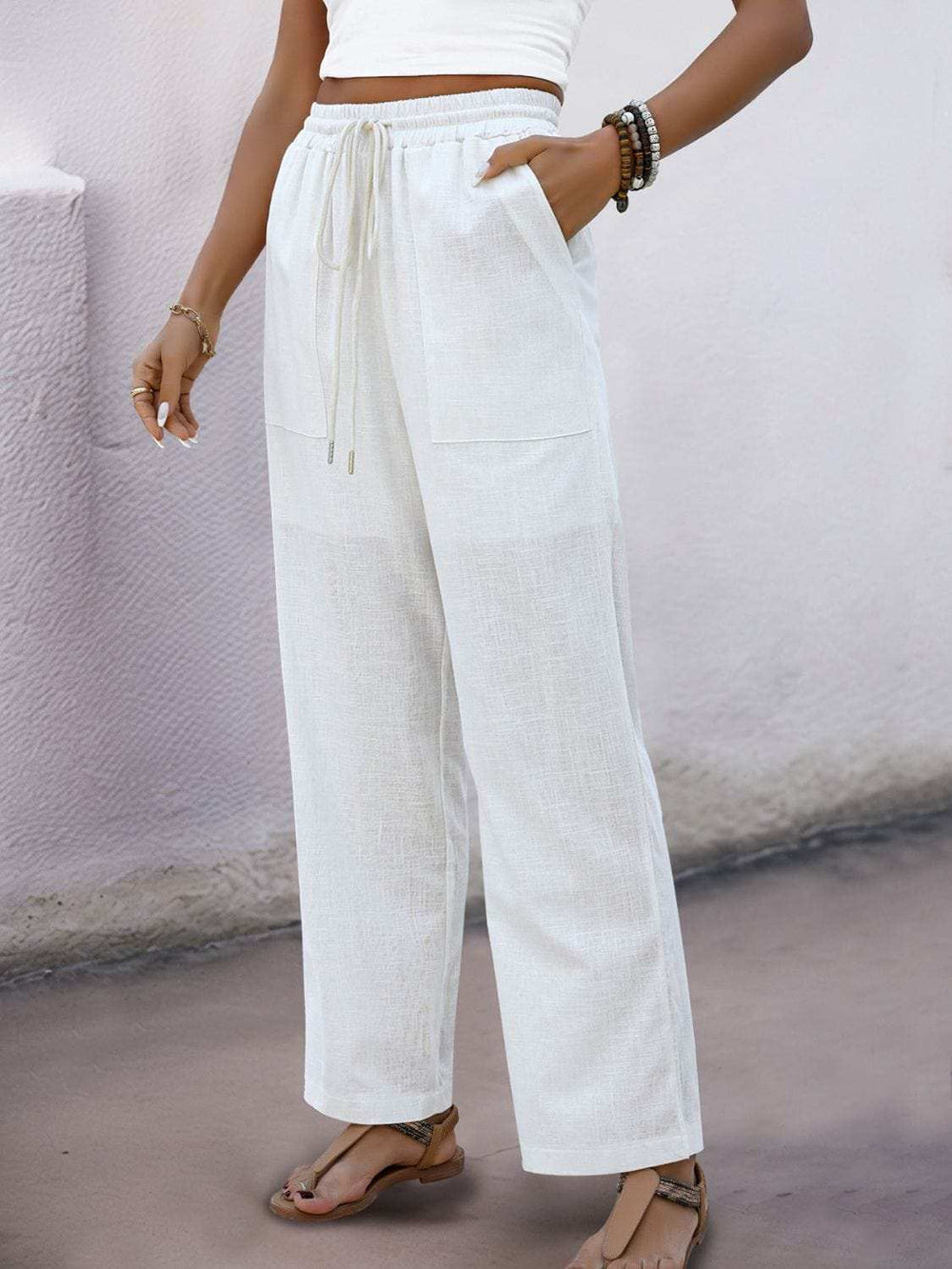 Perfee Drawstring Wide Straight Pants - Trendsi - Flyclothing LLC