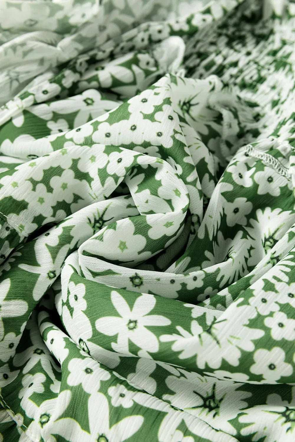 Ruffle Hem Floral Square Neck Long Sleeve Dress - Trendsi - Flyclothing LLC