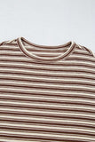 Stripe Textured Side Slit Crew Neck T-Shirt - Trendsi - Flyclothing LLC