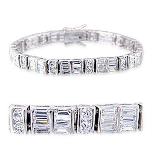 32024 - Rhodium Brass Bracelet with AAA Grade CZ in Clear - Alamode - Flyclothing LLC