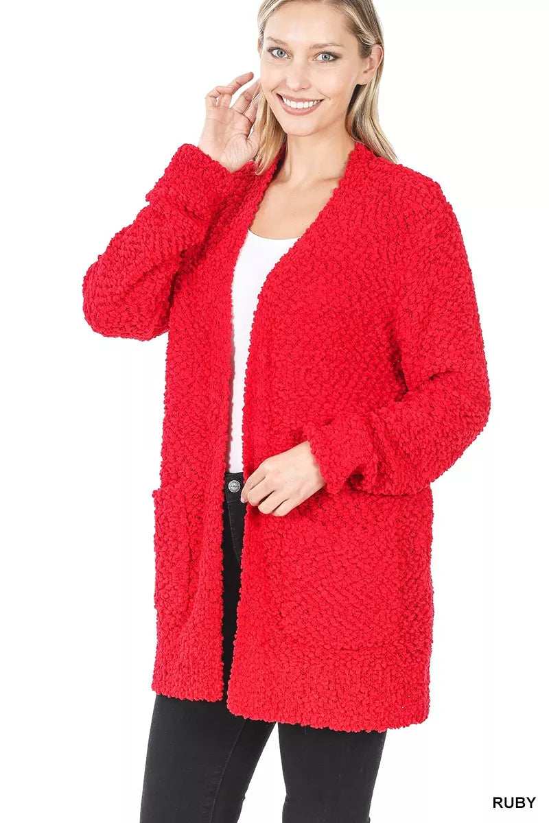 Zenana Long Sleeve Popcorn Sweater Cardigan with Pockets - Trendsi - Flyclothing LLC