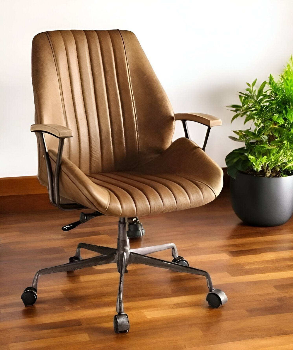 Coffee and Black Adjustable Swivel Faux Leather Rolling Office Chair - Homeroots - Flyclothing LLC